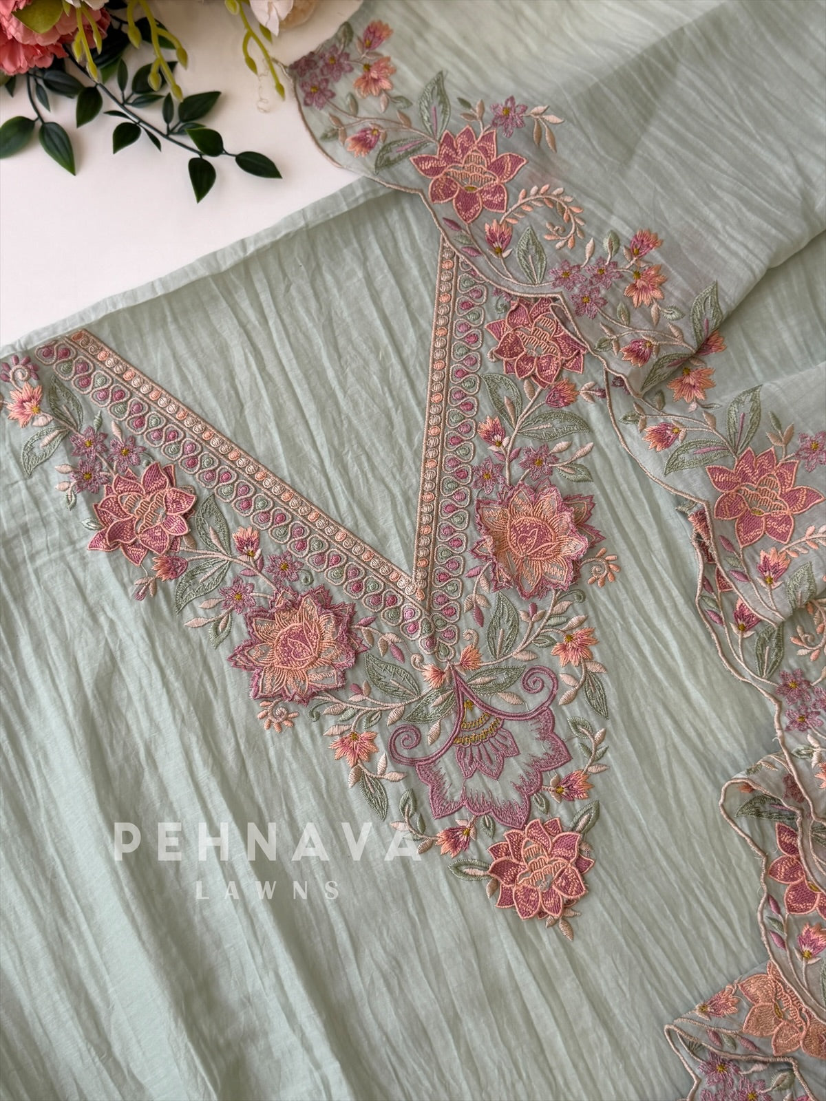 Chanderi Floral Embroidered Unstitched Suit 627