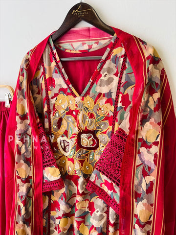 Floral Print Cotton Suit with Lace-17141 - Pehnava Lawns