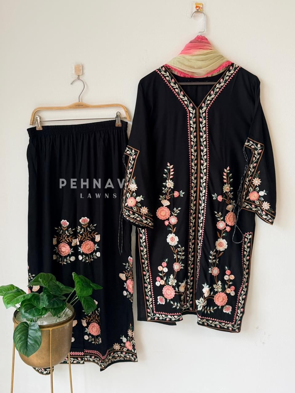 Floral Embroidered Three Piece Suit