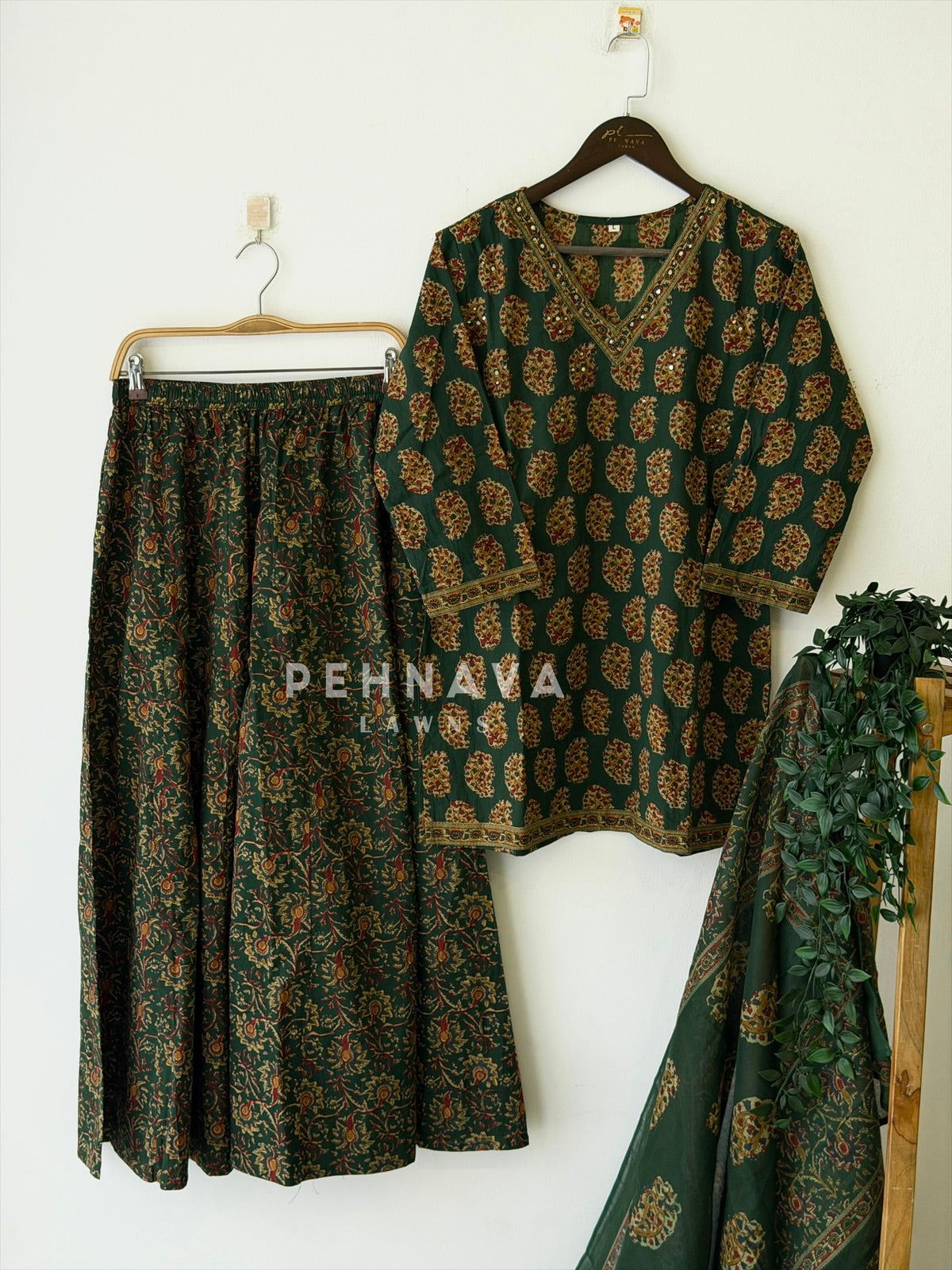 Floral Block Print Three Piece Set 6003