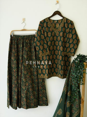 Floral Block Print Three Piece Set 6003