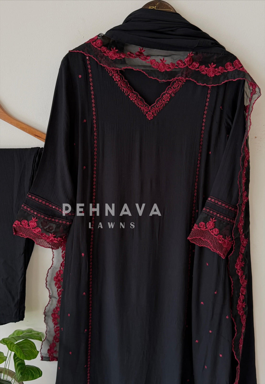 Lace‑Trimmed Panel Cut Ensemble-6219 - Pehnava Lawns
