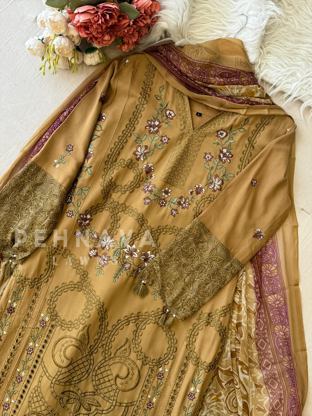 Semi-stitched Embroidered Rayon Suit 1453 - Pehnava Lawns