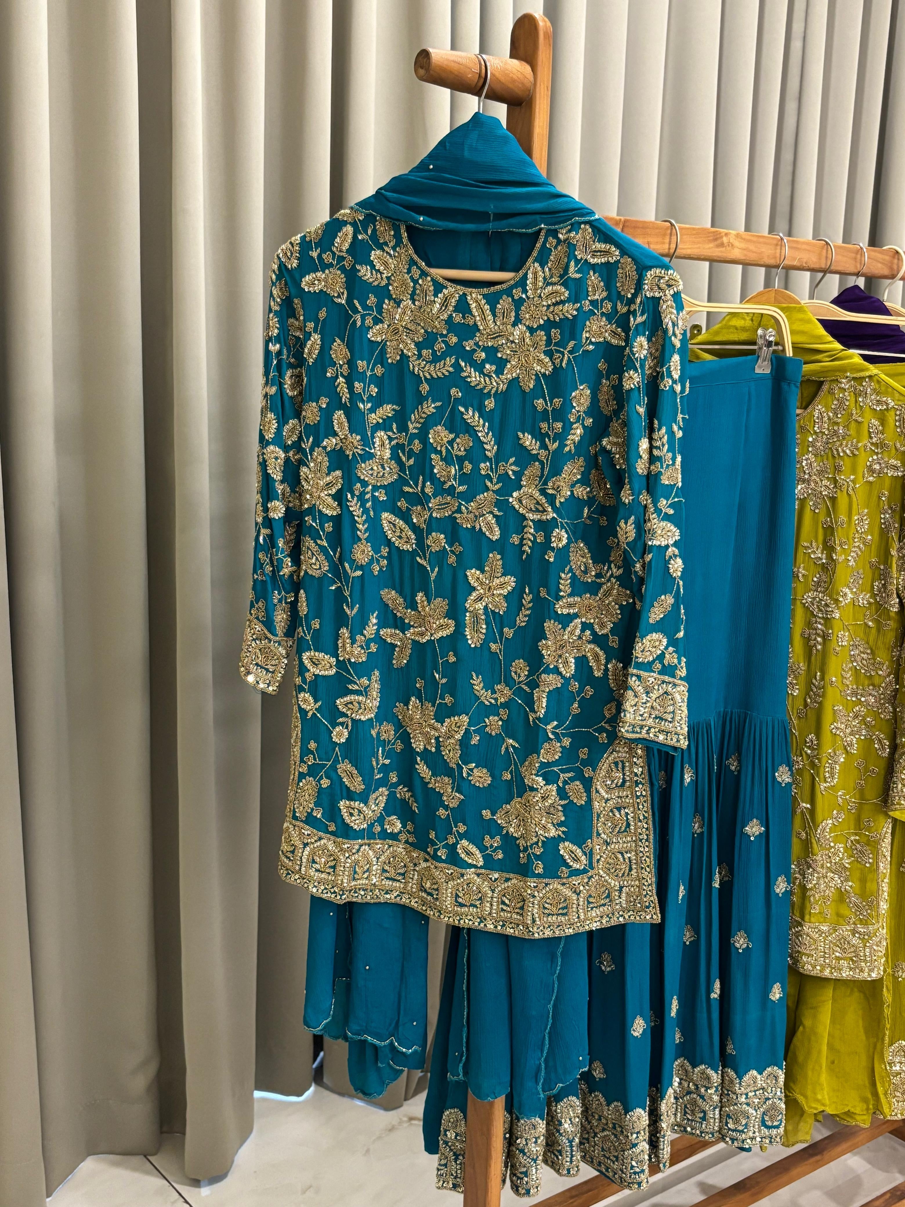 Heavy Hand-worked suit with wide sharara-7490