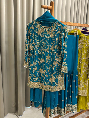 Heavy Hand-worked suit with wide sharara-7490