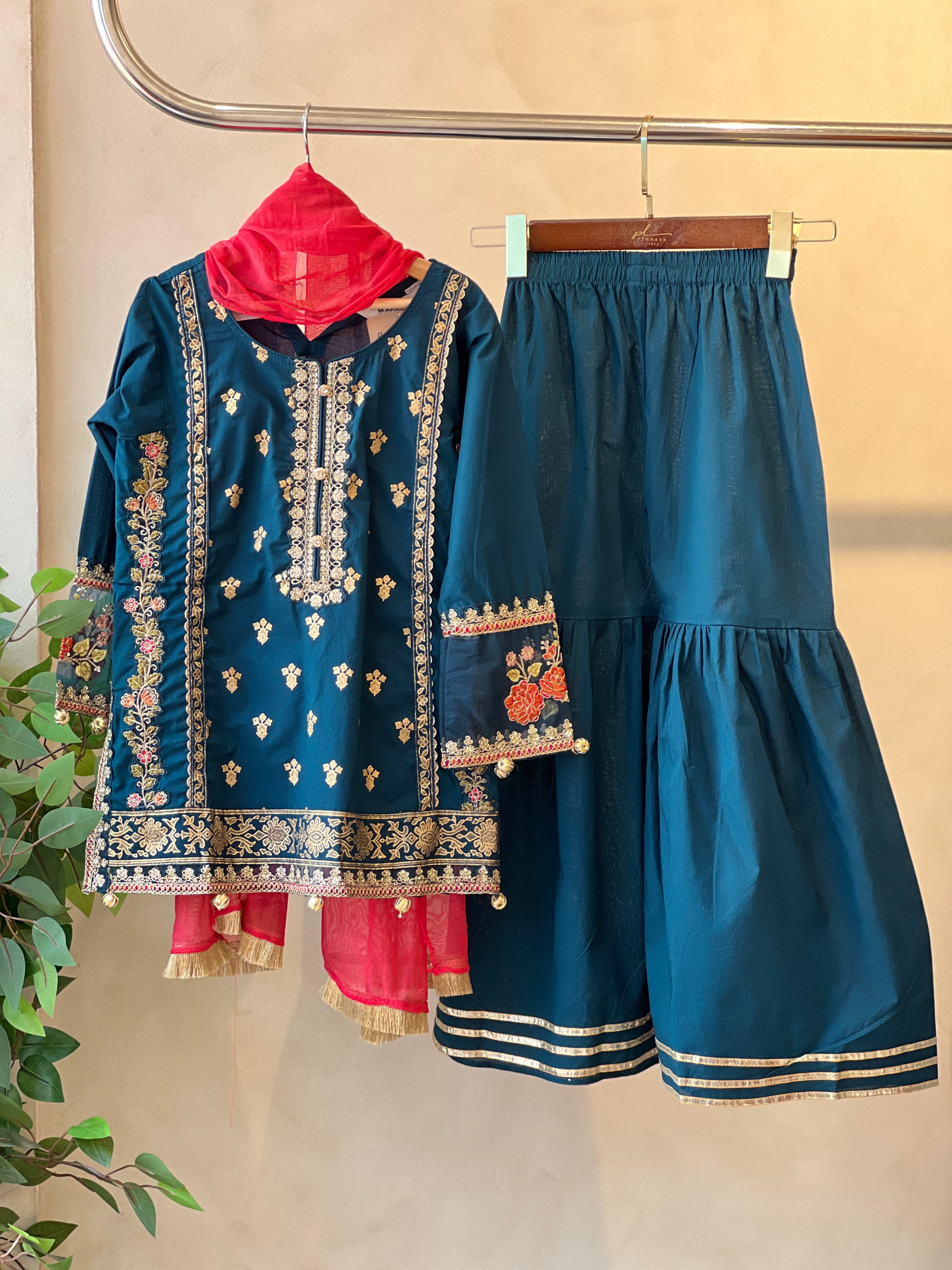 Kids party wear -ready to wear MKD-EF25-24-TEAL - Pehnava Lawns