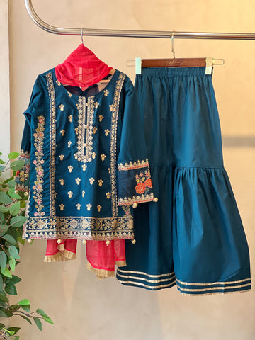 Kids party wear -ready to wear MKD-EF25-24-TEAL - Pehnava Lawns