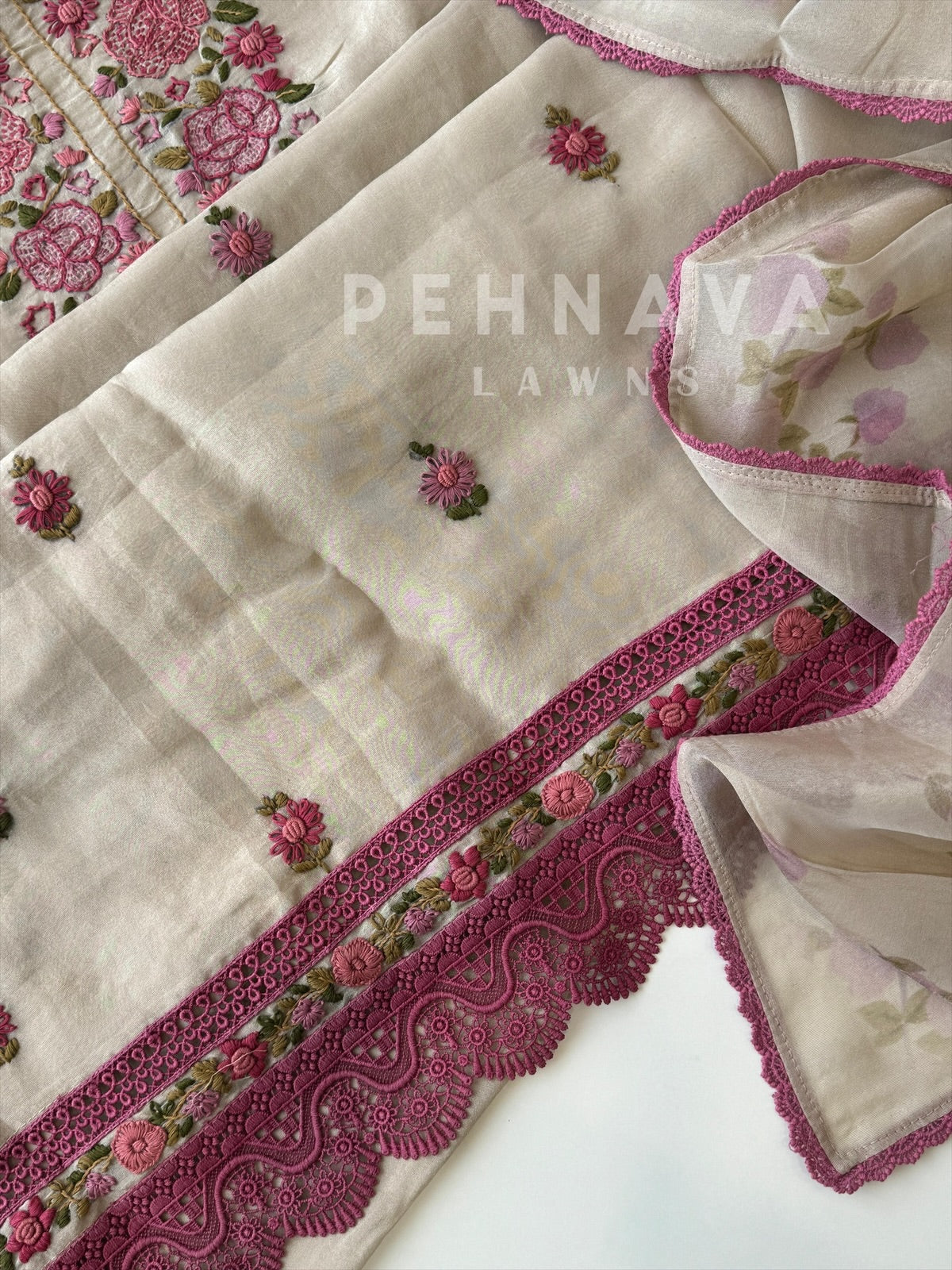 Premium Crushed Tissue Embroidered Unstitched Suit No.2 - Pehnava Lawns