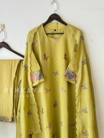 Floral Scallop Chanderi Suit Set-2992