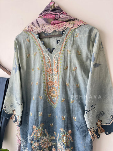 Embroidered Lawn Suit with Scallop Dupatta-1710 - Pehnava Lawns