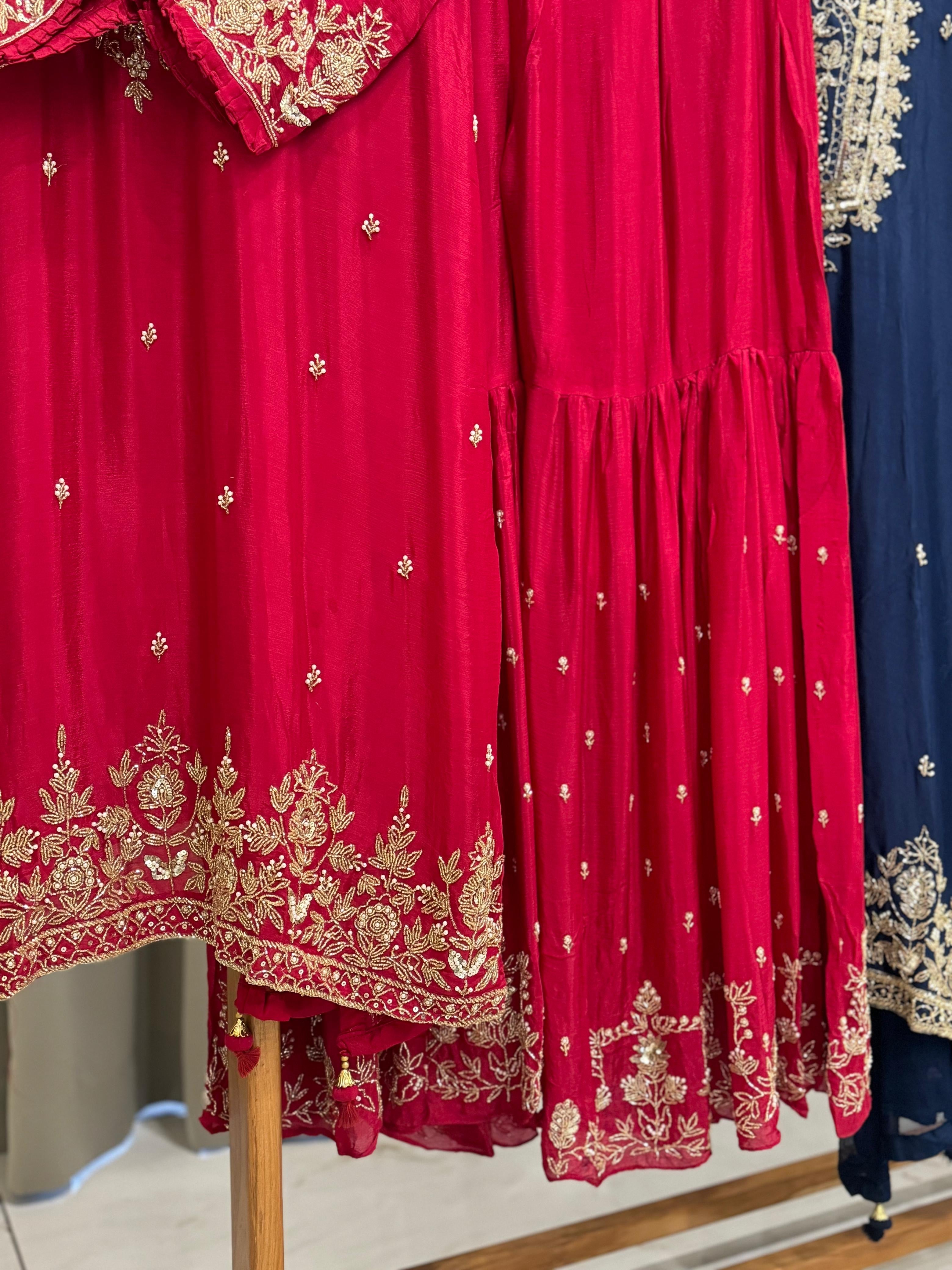 Heavily Handworked Sharara with Pure Chiffon Dupata-6354