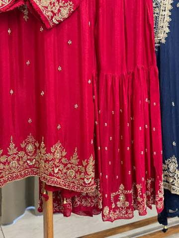 Heavily Handworked Sharara with Pure Chiffon Dupata-6354