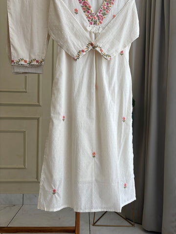 Pure Cotton Suit with Neck Embroidered detailings