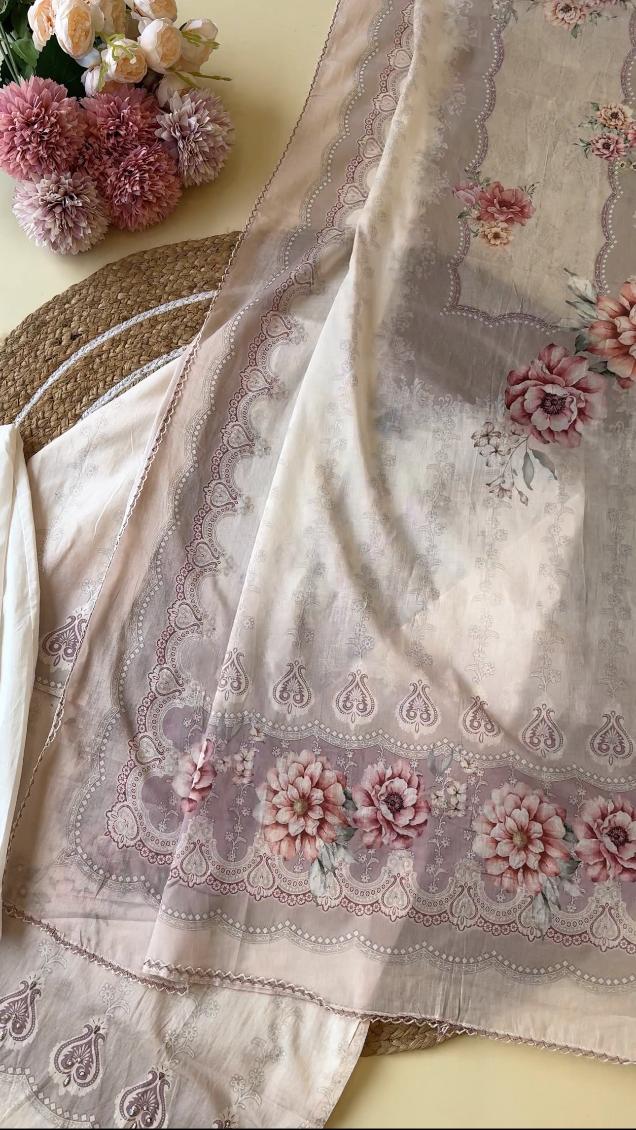 Pure cotton pakistani pattern suit with pure cotton scalloped dupatta