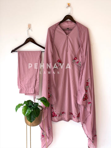 Cotton Embroidered Three Piece Suit-17364