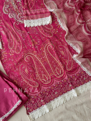 Pink Lace Suit Set-AZ-1276-B - Pehnava Lawns