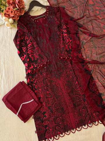 Floral Printed Ethnic Pak-Suit Ft. Chiffon/Cotton Dupatta-005
