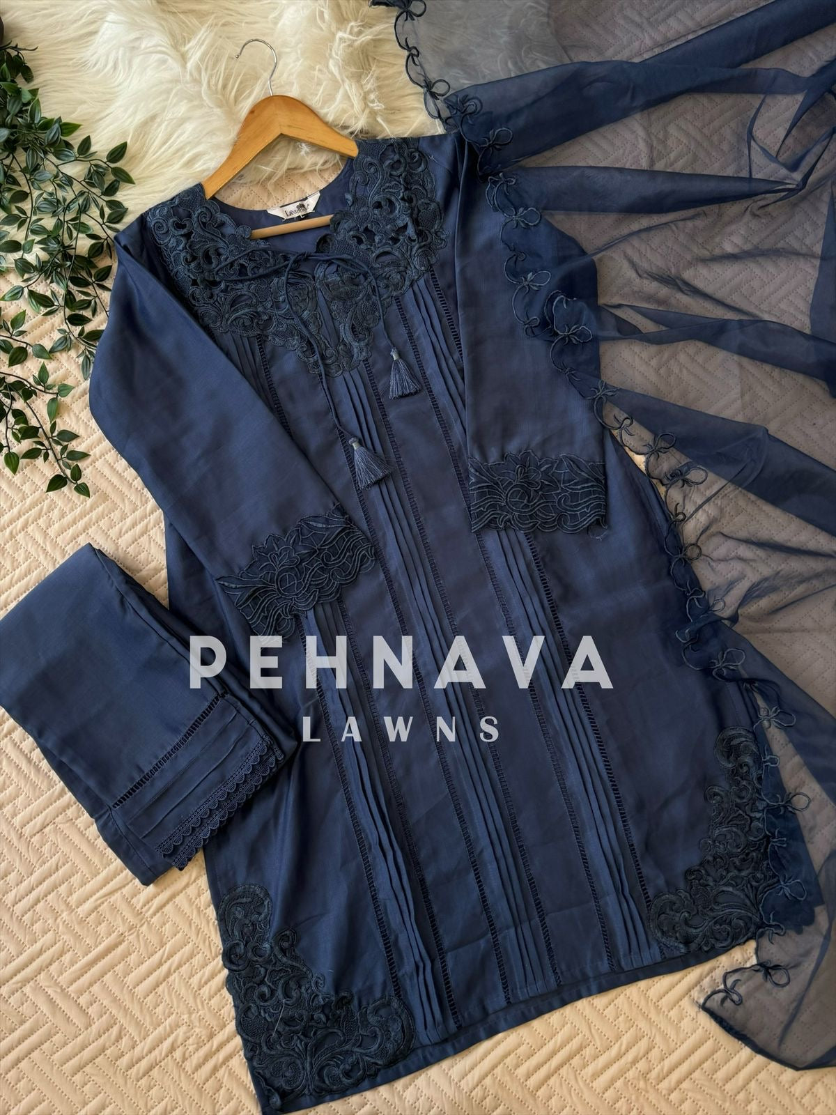 Designer Tunic Dress with embroidered organza Dupatta