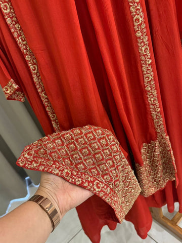 Premium Chinnon Handworked Front-slitted Anarkali suit-34681