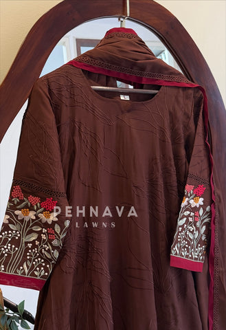 Brown Floral Embroidered Suit Set