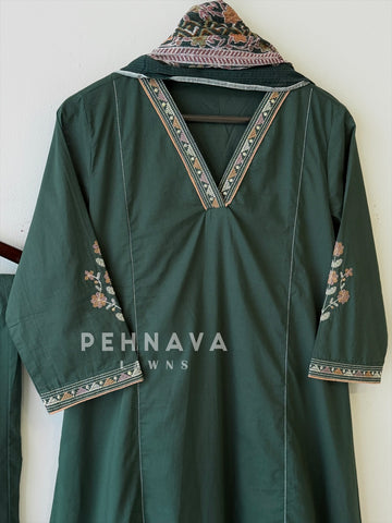 V-Neck Embroidered Panel Suit Set-13230 - Pehnava Lawns