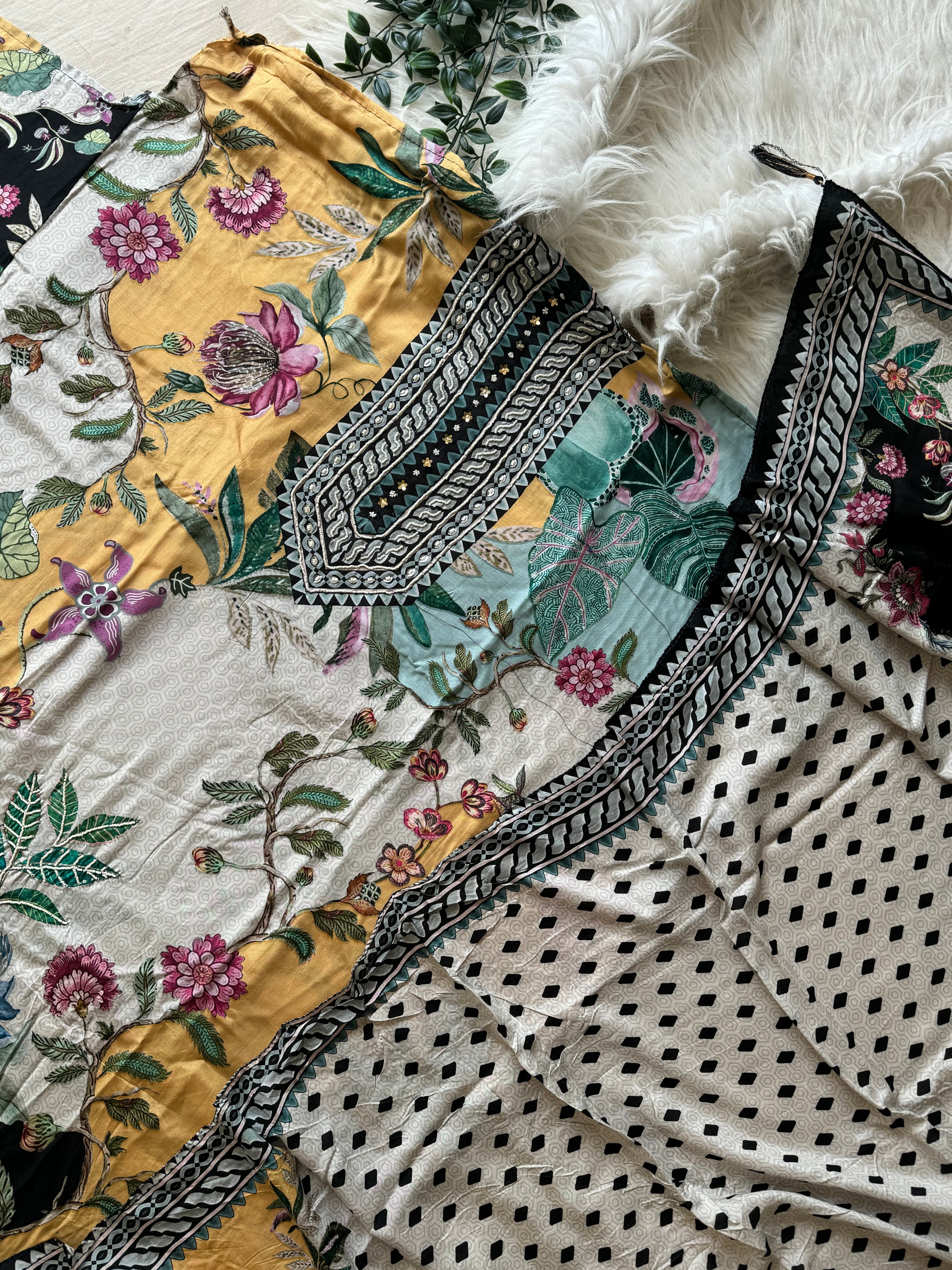 Pure muslin with detailings  and muslin Dupatta-250
