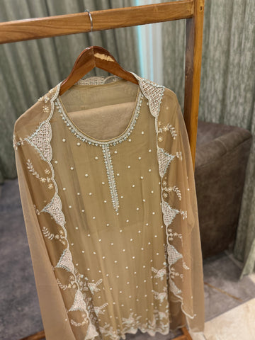Premium Chiffon handwork suit with bottom and organza  hand  worked dupatta-1970