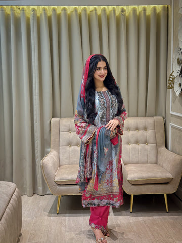 Intricate Floral Charmed Suit-Red(3525)