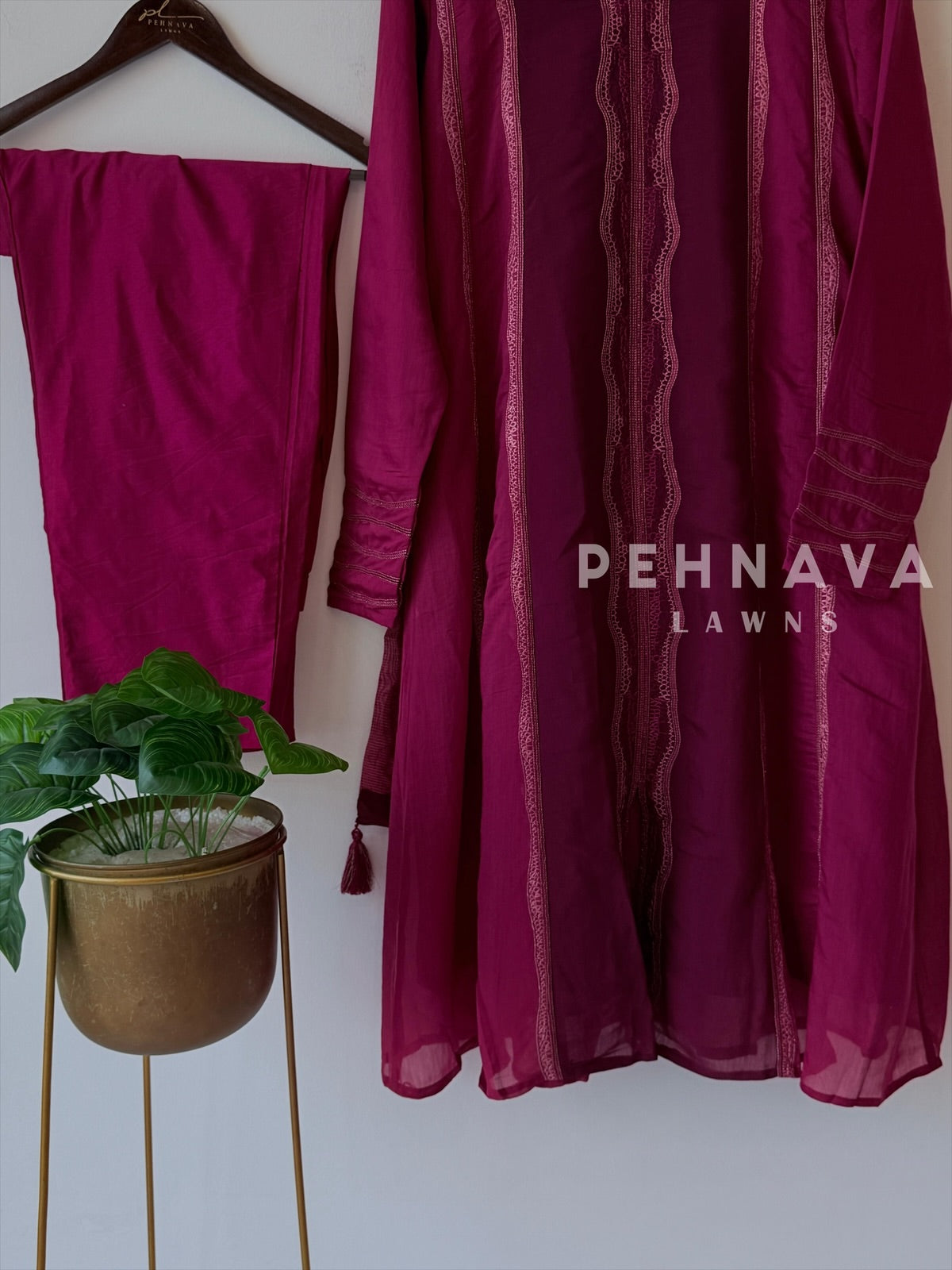 Straight Panel Embroidered Suit