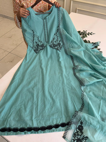 Mul-Chandheri Flared Embroidered Suit