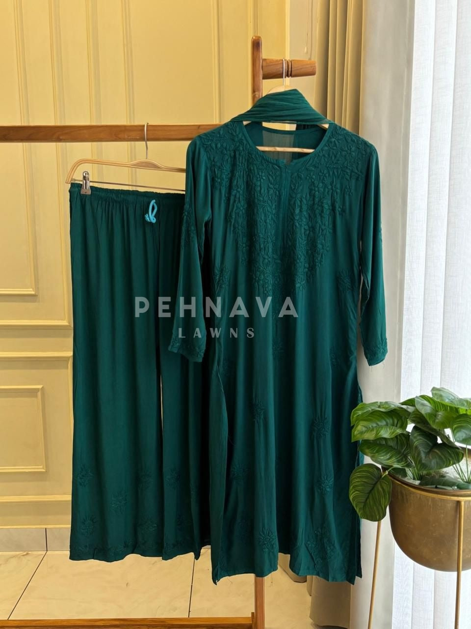 Authentic Chikankari  Suit -Pakistani Green Preebooking - Pehnava Lawns