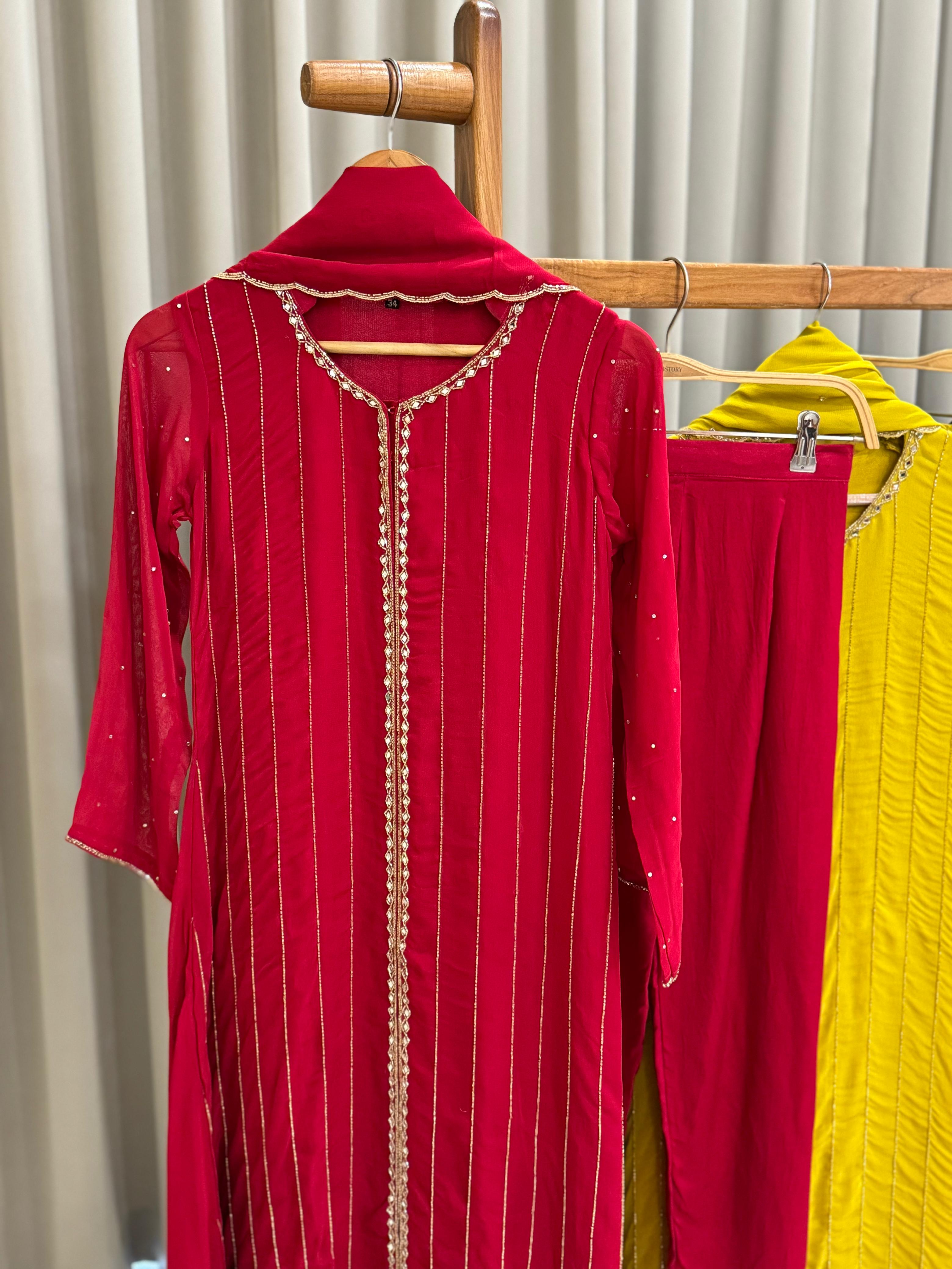 Front-Slitted Handworked Georgette Suit-4959