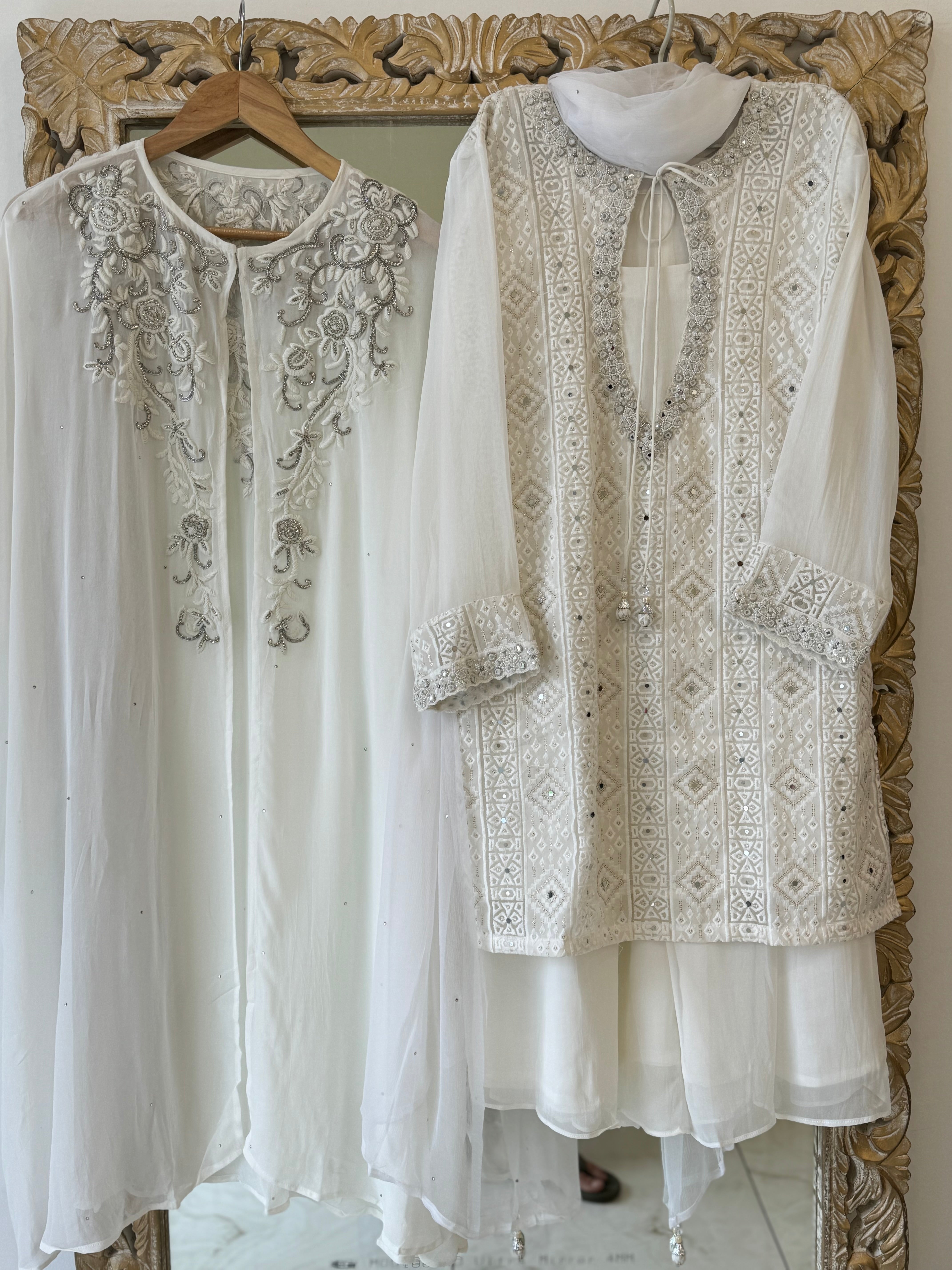 Premium Chiffon handworked jacket style suit-white 10512