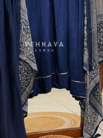 Ajrak Printed Dupatta Kaftan Suit Set-B290