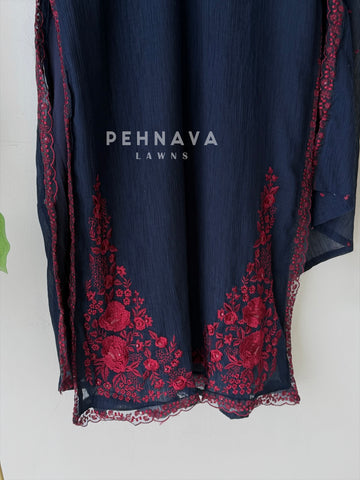 Crushed Cotton Embroidered Ensemble