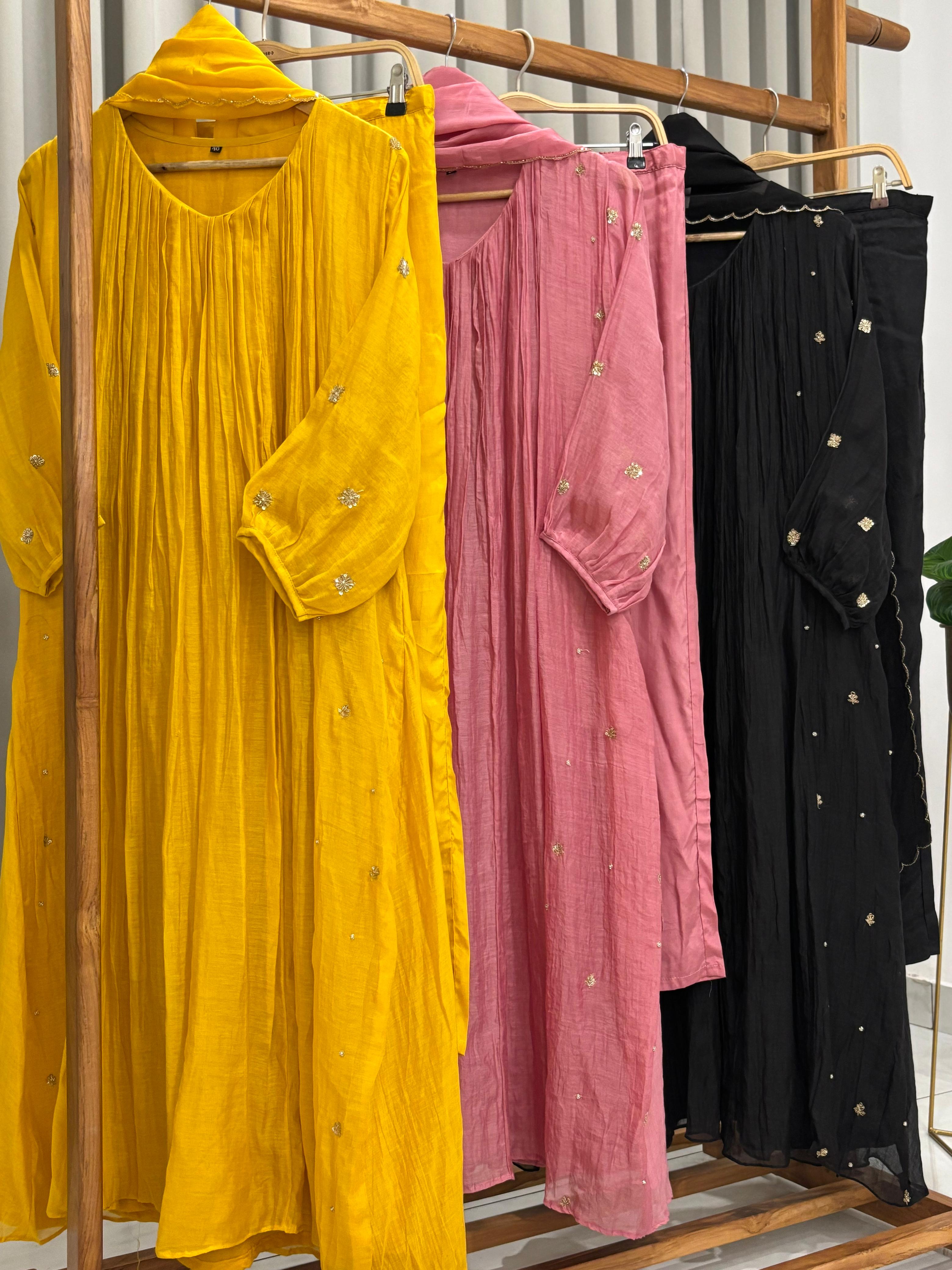 Mulchandheri Pleated A-line suit with embroidery