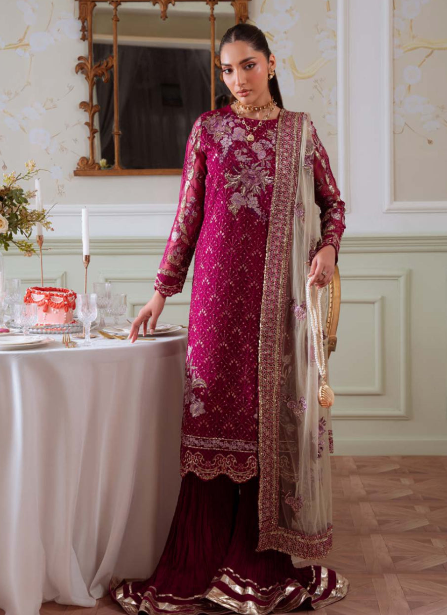 Maroon Embroidered Sharara Suit