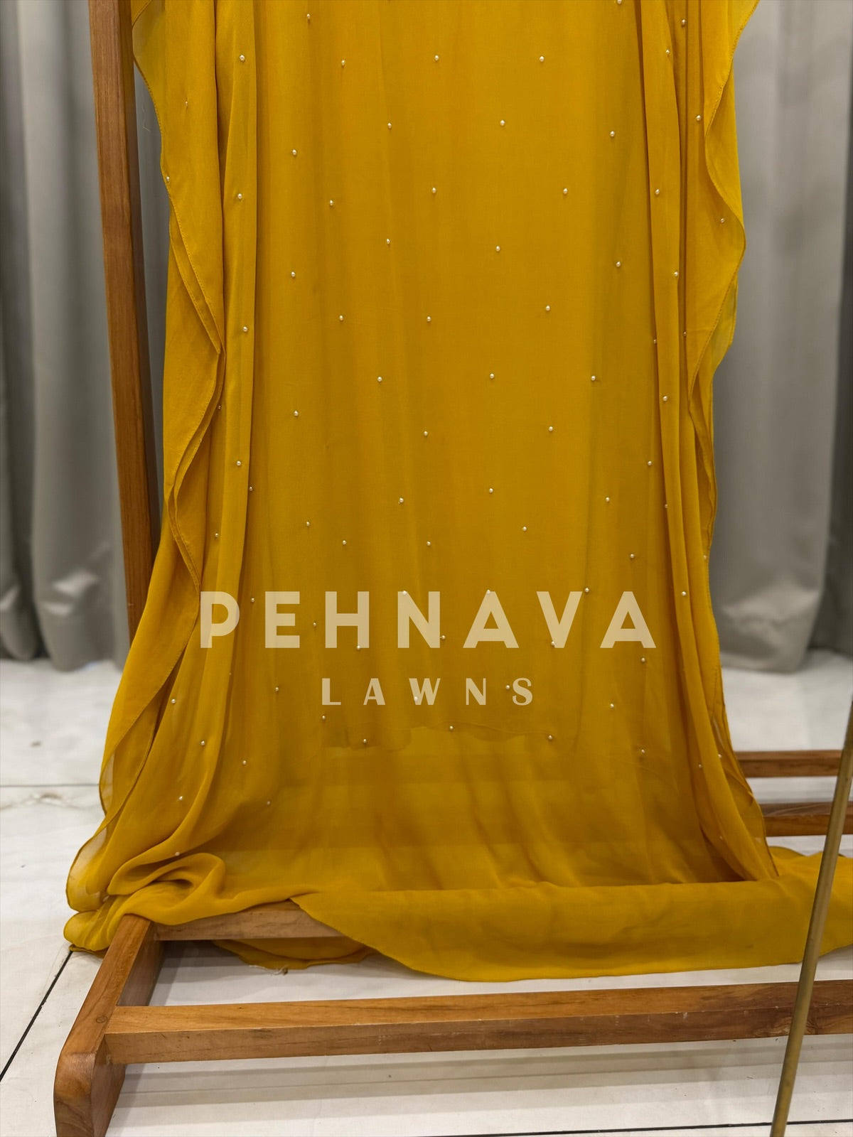 Heavy Embroidery With Pearl Detail kafthan yellow