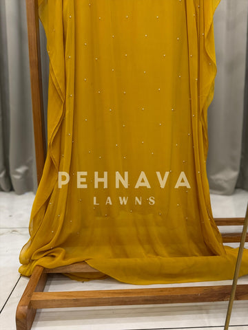 Heavy Embroidery With Pearl Detail kafthan yellow