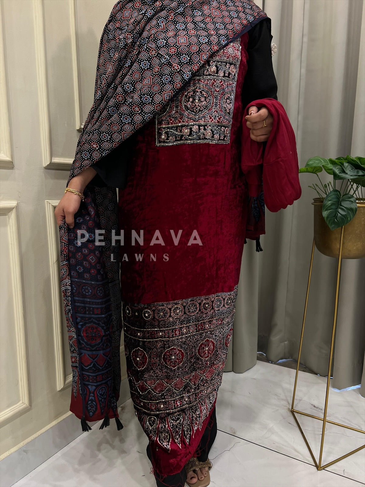Velvet Touch Ajrakh Suit - Pehnava Lawns