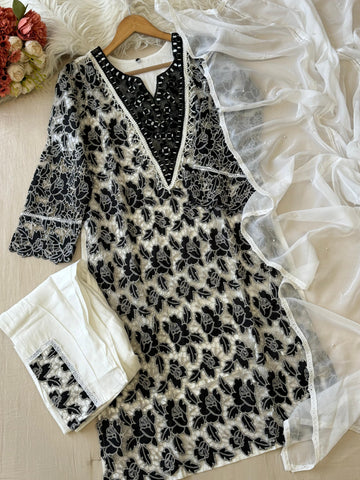 Glamorous Cutwork Suit Ft. Organza Dupata