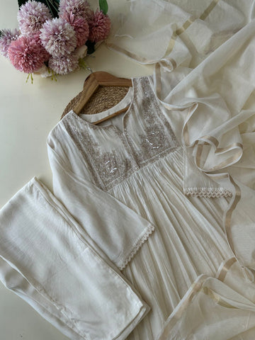 Premium Mul Chandheri Anarkali suit with Yoke detailings