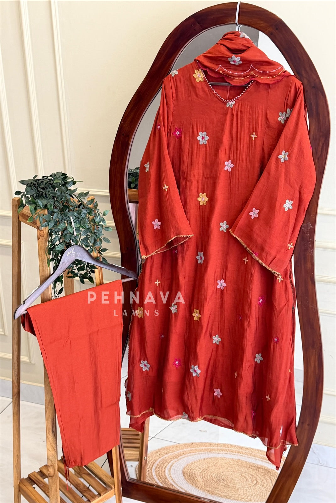 Floral Embroidered Three Piece Set