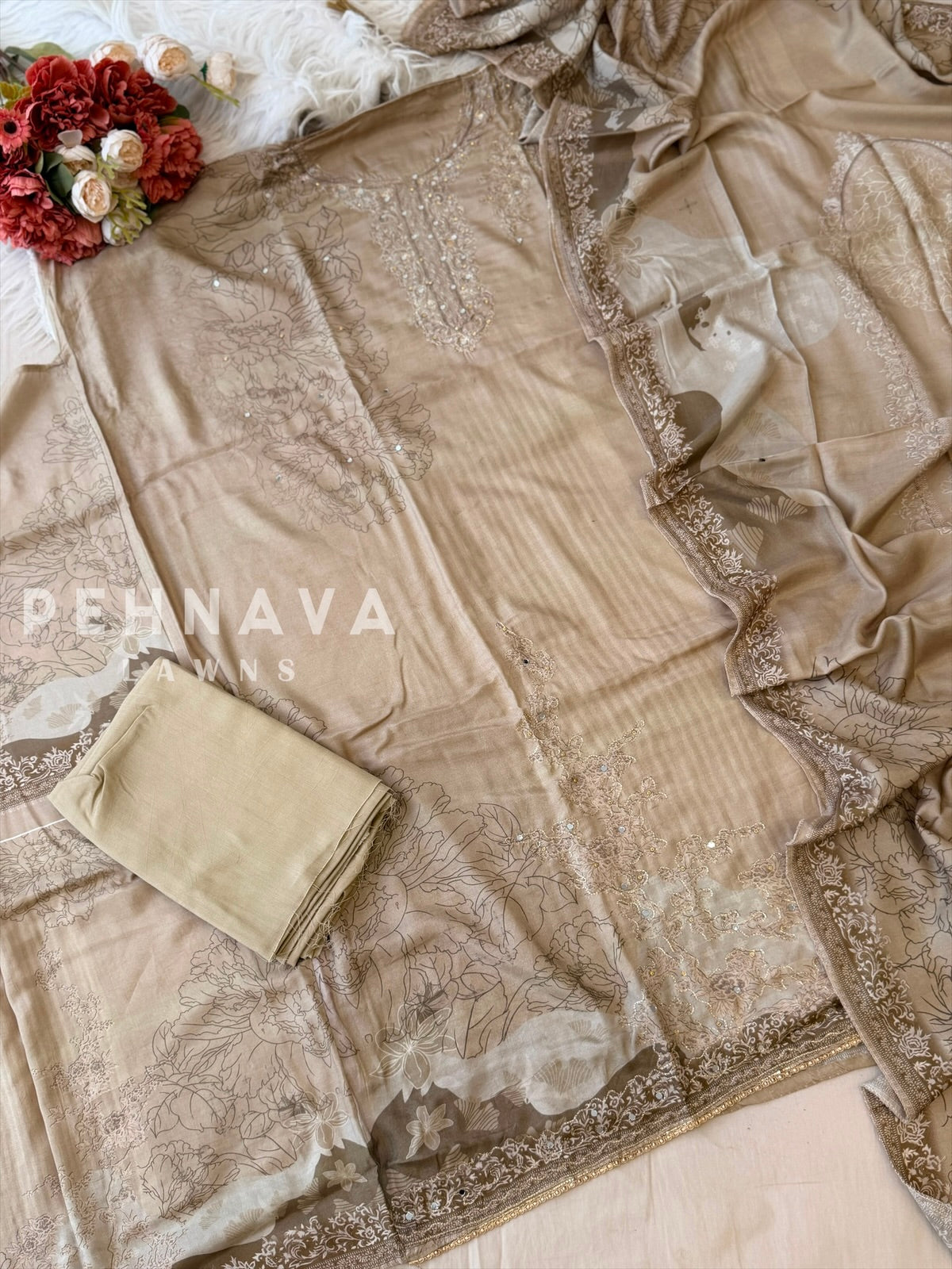 Muslin Unstitched Suit-338 - Pehnava Lawns