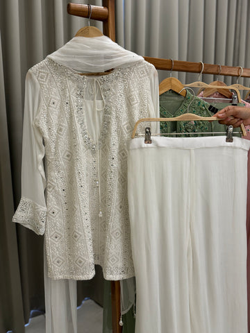 Premium Chiffon handworked jacket style suit-white 10512