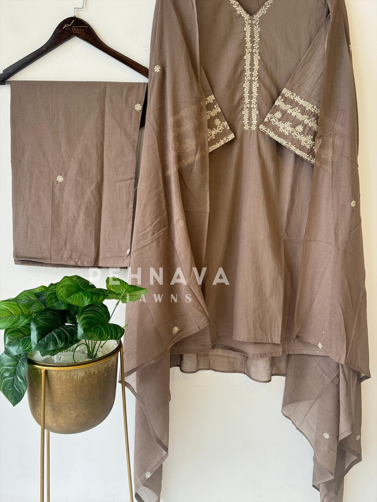 Cotton Embroidered Three Piece Suit-1001
