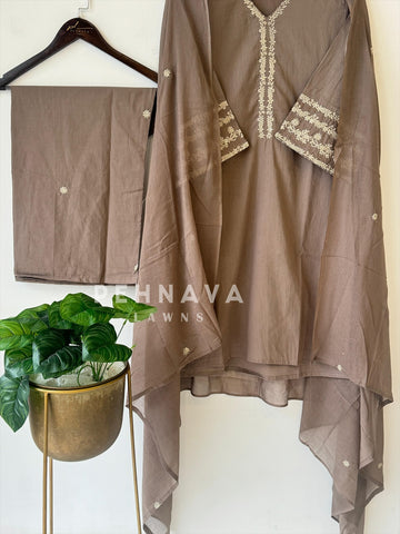 Cotton Embroidered Three Piece Suit-1001