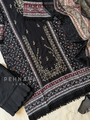 Black Pakistani Printed Suit-AZ-1368-C - Pehnava Lawns