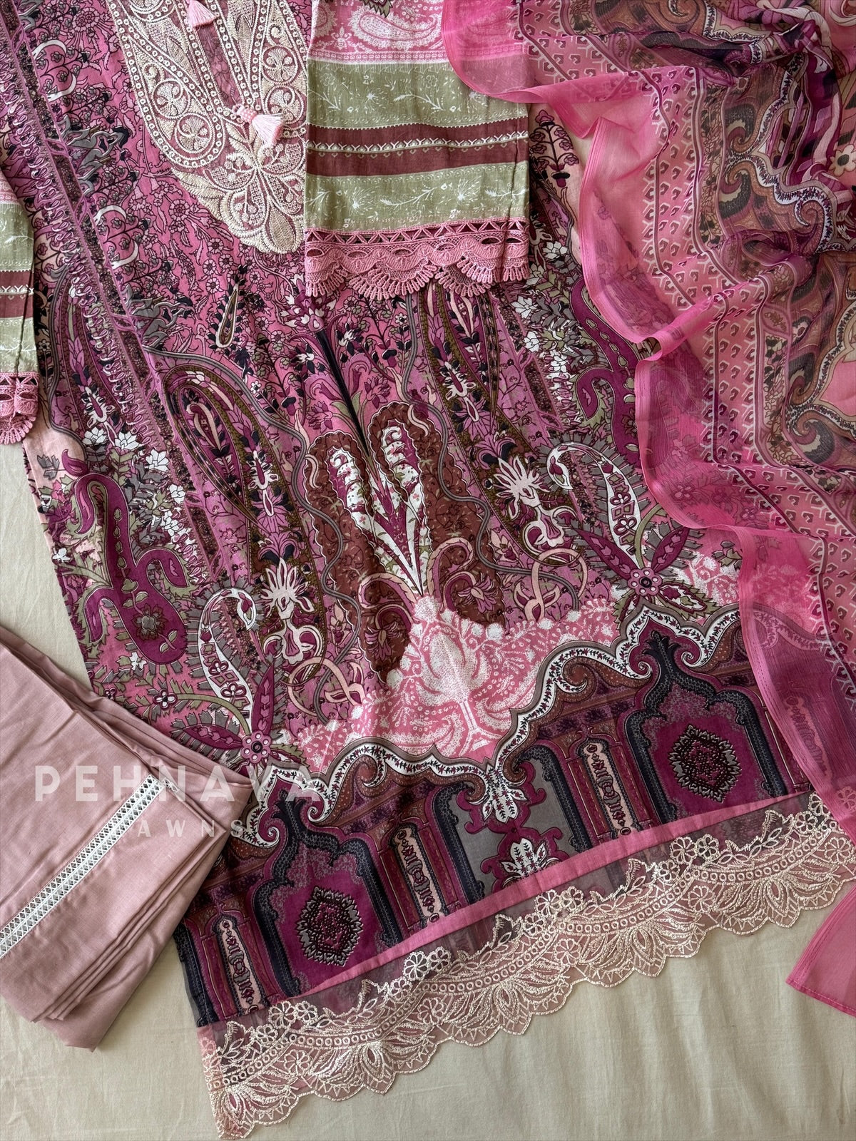 Embroidered Neck Unstitched Suit-1752