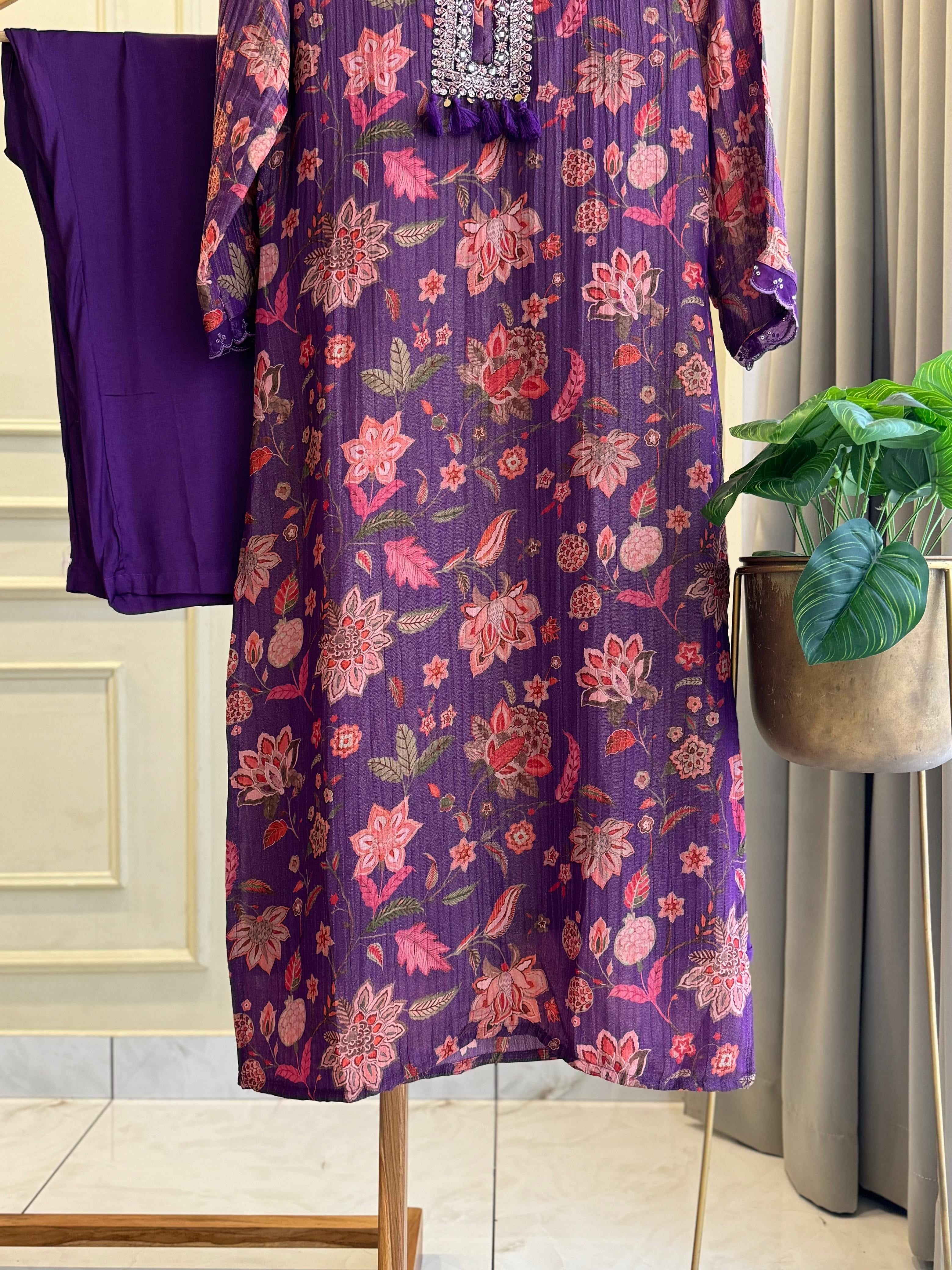 Purple Floral Kurti Set